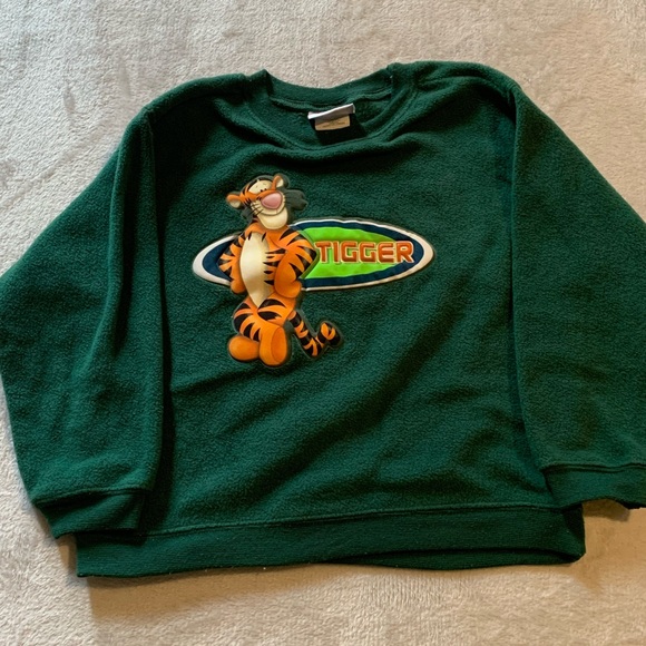 Vintage Y2K Disney Store Green Tigger Fleece Sweatshirt  X Small Kids - Picture 1 of 6